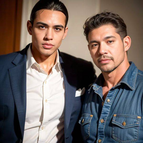 , latino,(2men:2), manly man,thirties,(RAW photo, best quality, masterpiece:1.1), (realistic, photo-realistic:1.2), ultra-detailed, ultra high res, physically-based rendering,(adult:1.5) - pornmake.ai on pornintellect.com