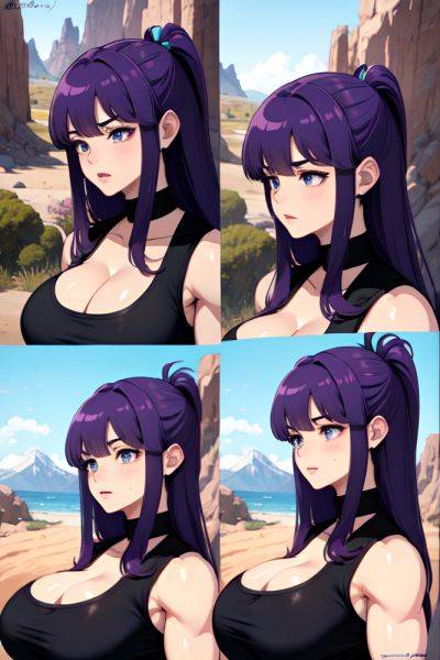 Anime Muscular Huge Boobs 80s Age Shocked Face Purple Hair Bangs Hair Style Light Skin Charcoal Mountains Side View Gaming Goth 3676043184058678311 - AI Hentai - aihentai.co on pornintellect.com
