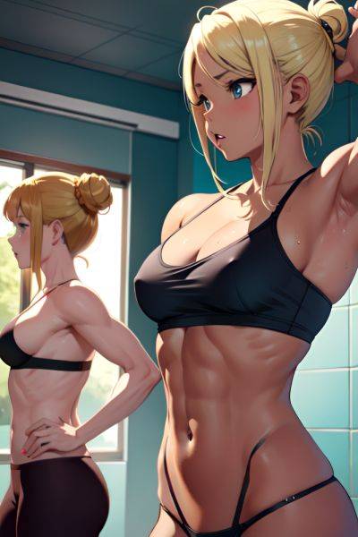 Anime Muscular Small Tits 18 Age Shocked Face Blonde Hair Bun Hair Style Dark Skin Vintage Shower Side View Yoga Bra 3676058645964659817 - AI Hentai - aihentai.co on pornintellect.com