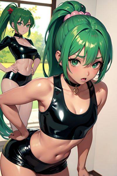 Anime Busty Small Tits 60s Age Shocked Face Green Hair Ponytail Hair Style Dark Skin Crisp Anime Oasis Close Up View Bending Over Latex 3676325363397020478 - AI Hentai - aihentai.co on pornintellect.com