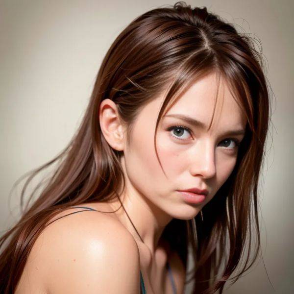 Woman,aging,(RAW photo, best quality, masterpiece:1.1), (realistic, photo-realistic:1.2), ultra-detailed, ultra high res, physically-based rendering,long hair,brown hair,blue eyes,beautiful,shocked,(adult:1.5) - pornmake.ai on pornintellect.com