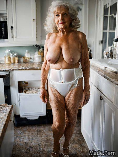 Woman long hair lingerie standing kitchen white hair big tits AI porn - made.porn on pornintellect.com