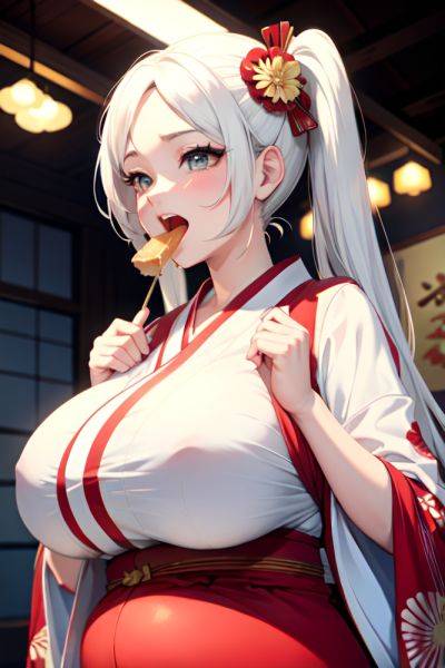 Anime Pregnant Huge Boobs 30s Age Laughing Face White Hair Pigtails Hair Style Light Skin Vintage Stage Close Up View Eating Kimono 3671222942314576557 - AI Hentai - aihentai.co on pornintellect.com