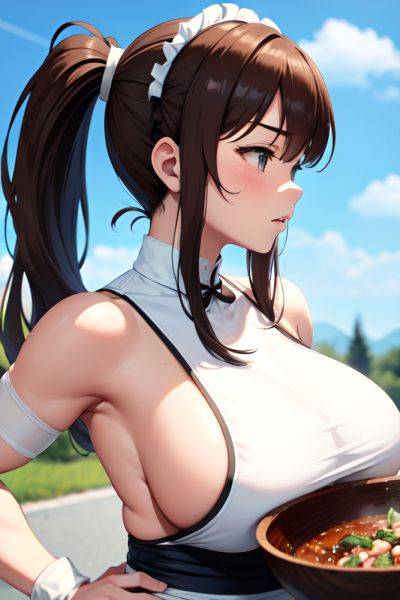 Anime Muscular Huge Boobs 40s Age Sad Face Brunette Pigtails Hair Style Light Skin Warm Anime Club Side View Cooking Maid 3671404616874156259 - AI Hentai - aihentai.co on pornintellect.com