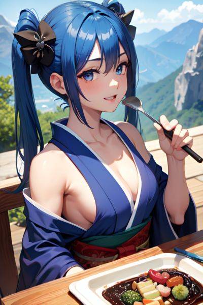 Anime Muscular Small Tits 40s Age Happy Face Blue Hair Pigtails Hair Style Dark Skin Dark Fantasy Mountains Close Up View Cooking Kimono 3671748645824199460 - AI Hentai - aihentai.co on pornintellect.com