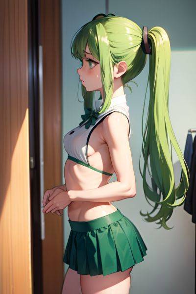 Anime Skinny Small Tits 70s Age Sad Face Green Hair Pigtails Hair Style Light Skin Dark Fantasy Changing Room Side View T Pose Mini Skirt 3671918726531055137 - AI Hentai - aihentai.co on pornintellect.com