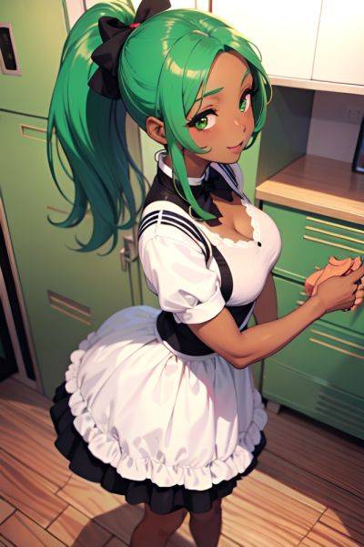 Anime Busty Small Tits 50s Age Happy Face Green Hair Ponytail Hair Style Dark Skin Warm Anime Locker Room Side View T Pose Maid 3672054018479661812 - AI Hentai - aihentai.co on pornintellect.com