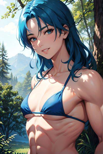 Anime Muscular Small Tits 70s Age Happy Face Blue Hair Messy Hair Style Light Skin Illustration Forest Close Up View Working Out Bikini 3672150654750876390 - AI Hentai - aihentai.co on pornintellect.com