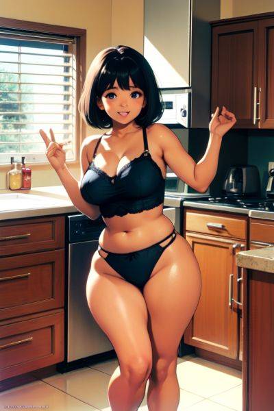 Anime Chubby Small Tits 80s Age Happy Face Black Hair Bangs Hair Style Dark Skin Vintage Kitchen Front View T Pose Lingerie 3678080286593928047 - AI Hentai - aihentai.co on pornintellect.com
