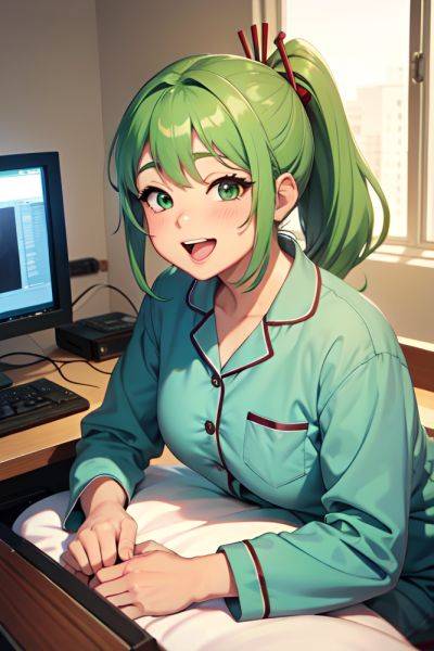 Anime Chubby Small Tits 80s Age Happy Face Green Hair Ponytail Hair Style Light Skin Charcoal Hospital Side View Gaming Pajamas 3678099613946978414 - AI Hentai - aihentai.co on pornintellect.com