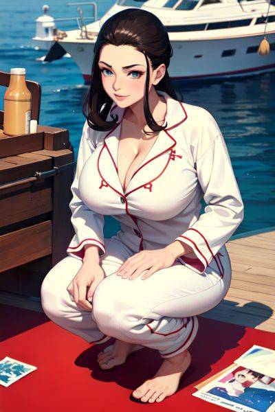 Anime Skinny Huge Boobs 70s Age Happy Face Brunette Slicked Hair Style Light Skin Painting Yacht Front View Squatting Pajamas 3678192385689192559 - AI Hentai - aihentai.co on pornintellect.com