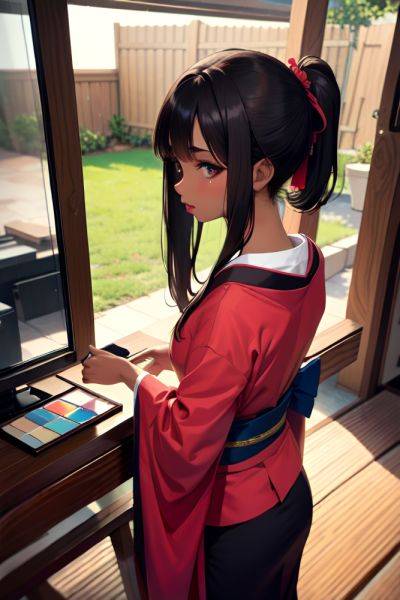 Anime Skinny Small Tits 40s Age Pouting Lips Face Brunette Straight Hair Style Dark Skin Painting Bar Back View Working Out Kimono 3678273560571971970 - AI Hentai - aihentai.co on pornintellect.com