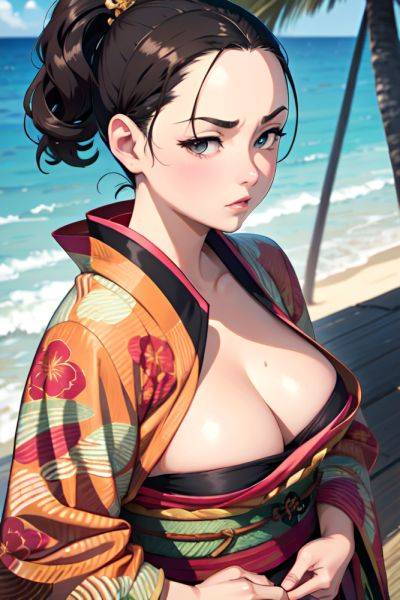 Anime Chubby Small Tits 30s Age Serious Face Brunette Slicked Hair Style Light Skin Vintage Beach Side View On Back Kimono 3678296753395684827 - AI Hentai - aihentai.co on pornintellect.com