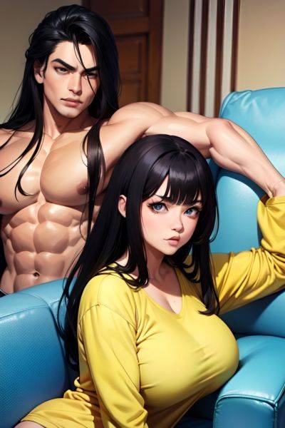 Anime Muscular Huge Boobs 70s Age Pouting Lips Face Black Hair Straight Hair Style Light Skin Dark Fantasy Couch Front View Jumping Pajamas 3678323811242908370 - AI Hentai - aihentai.co on pornintellect.com