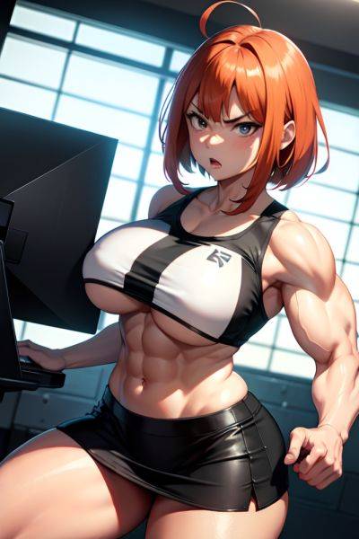 Anime Muscular Huge Boobs 40s Age Angry Face Ginger Bangs Hair Style Light Skin Black And White Prison Front View Gaming Mini Skirt 3678478430538282390 - AI Hentai - aihentai.co on pornintellect.com