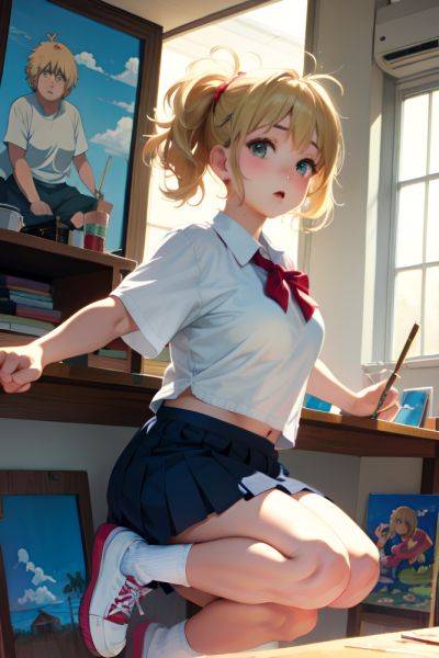 Anime Chubby Small Tits 80s Age Sad Face Blonde Messy Hair Style Light Skin Painting Oasis Front View Jumping Schoolgirl 3678497757403897729 - AI Hentai - aihentai.co on pornintellect.com