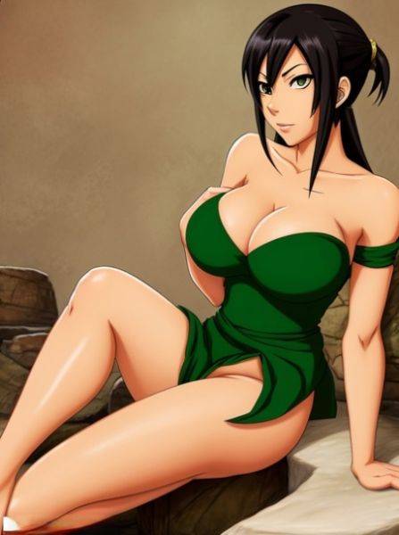 Curvaceous anime girl Toph Bei Fong strips and displays her big tits - pornpics.com on pornintellect.com