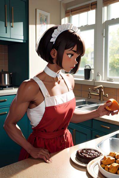 Anime Muscular Small Tits 18 Age Shocked Face Brunette Bobcut Hair Style Dark Skin Vintage Kitchen Side View Working Out Maid 3678741282052868897 - AI Hentai - aihentai.co on pornintellect.com