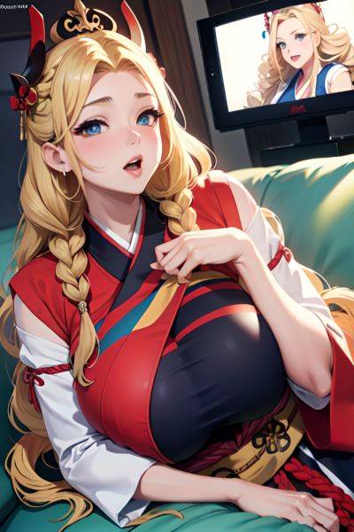 Anime Busty Huge Boobs 20s Age Shocked Face Blonde Braided Hair Style Light Skin Illustration Couch Front View Gaming Geisha 3678876574011925550 - AI Hentai - aihentai.co on pornintellect.com