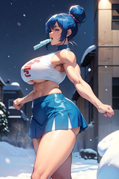 Anime Muscular Huge Boobs 80s Age Laughing Face Blue Hair Hair Bun Hair Style Dark Skin Crisp Anime Snow Side View Eating Mini Skirt 3679178080679967080 - AI Hentai - aihentai.co on pornintellect.com