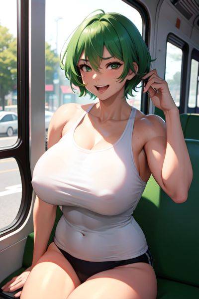 Anime Muscular Huge Boobs 30s Age Laughing Face Green Hair Pixie Hair Style Light Skin Warm Anime Bus Front View Eating Teacher 3679189676644620024 - AI Hentai - aihentai.co on pornintellect.com