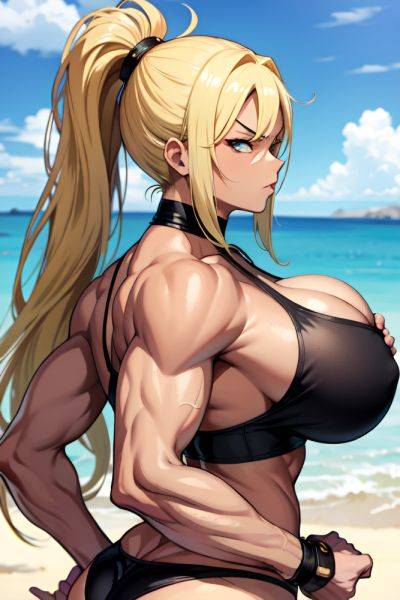 Anime Muscular Huge Boobs 70s Age Angry Face Blonde Ponytail Hair Style Dark Skin Warm Anime Club Back View Eating Goth 3679317237662473573 - AI Hentai - aihentai.co on pornintellect.com