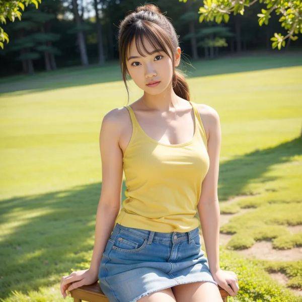 , japanese,woman,twenties,(RAW photo, best quality, masterpiece:1.1), (realistic, photo-realistic:1.2), ultra-detailed, ultra high res, physically-based rendering,beautiful,perfect body,sleeveless,casual clothing,yellow - pornmake.ai - Japan on pornintellect.com