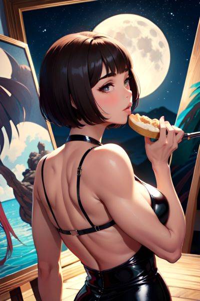 Anime Muscular Huge Boobs 50s Age Pouting Lips Face Brunette Bobcut Hair Style Dark Skin Painting Moon Back View Eating Latex 3679935712943253736 - AI Hentai - aihentai.co on pornintellect.com