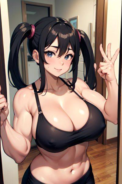 Anime Muscular Huge Boobs 30s Age Happy Face Black Hair Pigtails Hair Style Dark Skin Mirror Selfie Office Side View Yoga Bra 3680186968045822968 - AI Hentai - aihentai.co on pornintellect.com