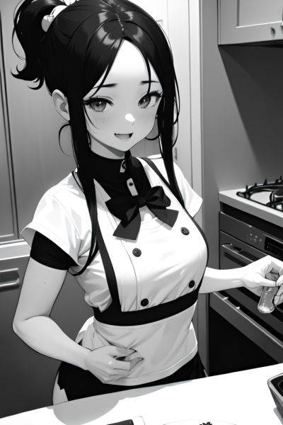 Anime Busty Small Tits 30s Age Happy Face Ginger Slicked Hair Style Dark Skin Black And White Kitchen Close Up View Eating Mini Skirt 3680024618743904893 - AI Hentai - aihentai.co on pornintellect.com