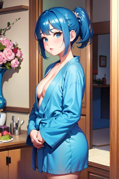 Anime Chubby Small Tits 60s Age Pouting Lips Face Blue Hair Pixie Hair Style Light Skin Painting Wedding Front View On Back Bathrobe 3680272008846562034 - AI Hentai - aihentai.co on pornintellect.com
