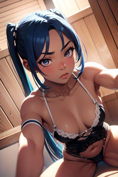 Anime Muscular Small Tits 20s Age Pouting Lips Face Blue Hair Pigtails Hair Style Dark Skin Black And White Sauna Close Up View Spreading Legs Lingerie 3679985964061240593 - AI Hentai - aihentai.co on pornintellect.com