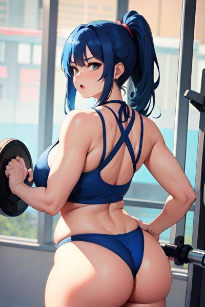 Anime Chubby Huge Boobs 30s Age Angry Face Blue Hair Ponytail Hair Style Light Skin Soft Anime Gym Back View Working Out Bikini 3680836365932249899 - AI Hentai - aihentai.co on pornintellect.com