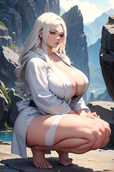 Anime Muscular Huge Boobs 70s Age Pouting Lips Face White Hair Straight Hair Style Light Skin Charcoal Mountains Side View Squatting Bathrobe 3681056697757198979 - AI Hentai - aihentai.co on pornintellect.com