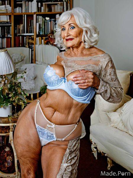 Big tits undressing lingerie woman busty white hair indoors AI porn - made.porn on pornintellect.com