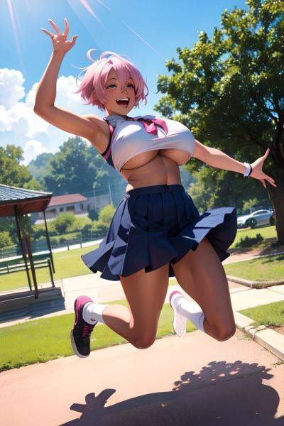 Anime Skinny Huge Boobs 30s Age Laughing Face Pink Hair Pixie Hair Style Dark Skin Warm Anime Stage Front View Jumping Schoolgirl 3681493496005154746 - AI Hentai - aihentai.co on pornintellect.com