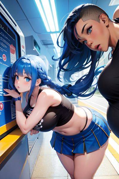Anime Chubby Huge Boobs 60s Age Shocked Face Blue Hair Braided Hair Style Light Skin Cyberpunk Train Side View Plank Mini Skirt 3681590134295042181 - AI Hentai - aihentai.co on pornintellect.com