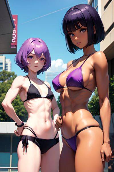 Anime Muscular Small Tits 70s Age Seductive Face Purple Hair Bobcut Hair Style Dark Skin Cyberpunk Oasis Front View Gaming Bikini 3681621056535305816 - AI Hentai - aihentai.co on pornintellect.com
