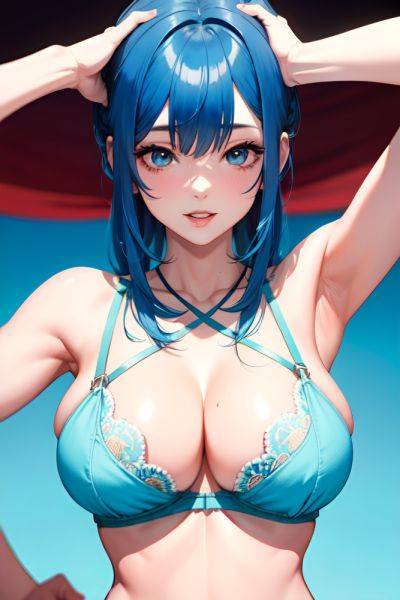 Anime Skinny Huge Boobs 30s Age Happy Face Blue Hair Bangs Hair Style Light Skin Watercolor Desert Close Up View Gaming Bra 3681655847833044992 - AI Hentai - aihentai.co on pornintellect.com