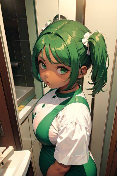 Anime Chubby Small Tits 50s Age Serious Face Green Hair Pigtails Hair Style Dark Skin Film Photo Bathroom Close Up View Jumping Latex 3676758296106423274 - AI Hentai - aihentai.co on pornintellect.com