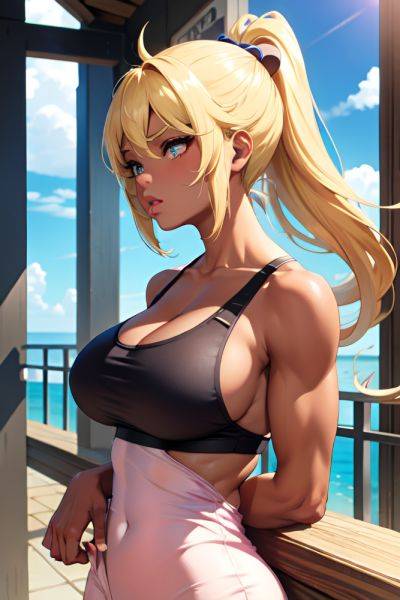 Anime Muscular Huge Boobs 50s Age Pouting Lips Face Blonde Ponytail Hair Style Dark Skin Crisp Anime Oasis Side View T Pose Pajamas 3681825926477821692 - AI Hentai - aihentai.co on pornintellect.com