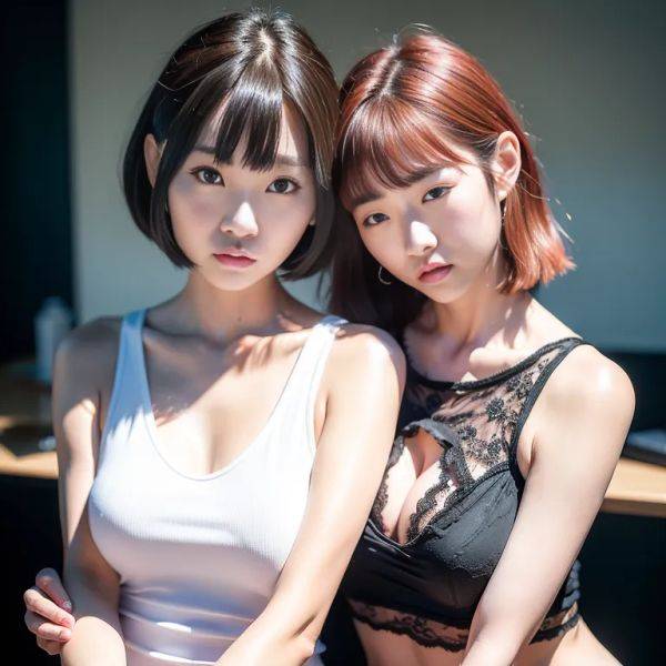 ,korean,(2women:2),twenties,(RAW photo, best quality, masterpiece:1.1), (realistic, photo-realistic:1.2), ultra-detailed, ultra high res, physically-based rendering,short hair,bobcut,black hair,(adult:1.5) - pornmake.ai - North Korea on pornintellect.com