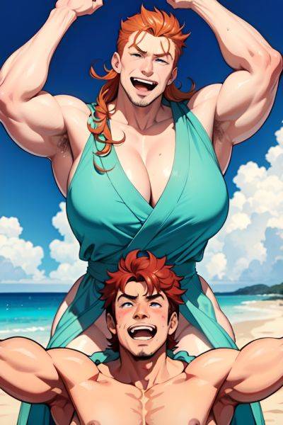 Anime Muscular Huge Boobs 70s Age Laughing Face Ginger Slicked Hair Style Light Skin Watercolor Shower Front View On Back Bathrobe 3676920645912800562 - AI Hentai - aihentai.co on pornintellect.com