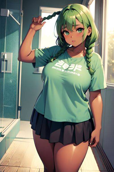 Anime Chubby Small Tits 30s Age Serious Face Green Hair Braided Hair Style Dark Skin Illustration Shower Front View Plank Mini Skirt 3676943838248966767 - AI Hentai - aihentai.co on pornintellect.com