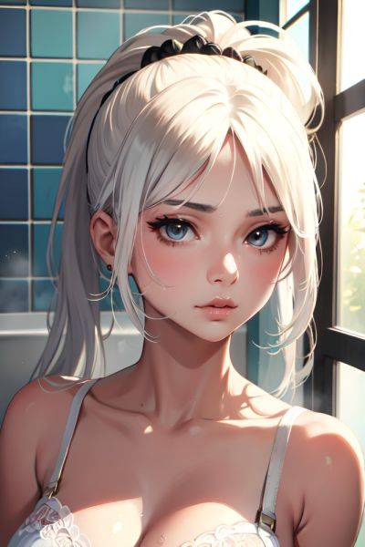 Anime Skinny Small Tits 70s Age Pouting Lips Face White Hair Ponytail Hair Style Light Skin Vintage Shower Close Up View Bathing Bra 3676974762501344098 - AI Hentai - aihentai.co on pornintellect.com