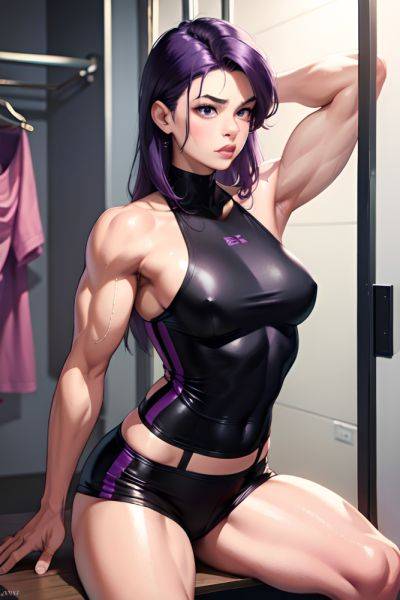Anime Muscular Small Tits 40s Age Pouting Lips Face Purple Hair Messy Hair Style Light Skin Cyberpunk Changing Room Side View Straddling Teacher 3676986358913180081 - AI Hentai - aihentai.co on pornintellect.com
