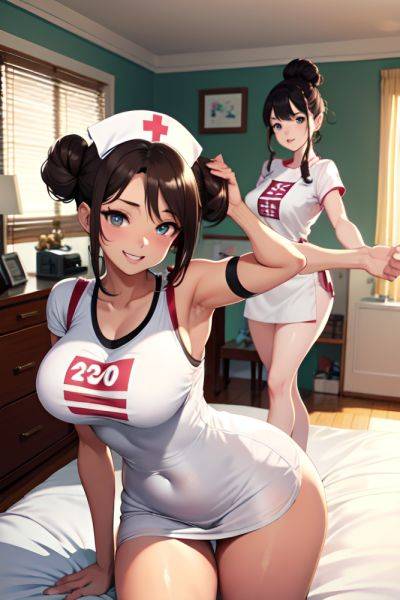 Anime Skinny Huge Boobs 20s Age Happy Face Brunette Hair Bun Hair Style Light Skin Illustration Bedroom Front View Working Out Nurse 3677071399226666369 - AI Hentai - aihentai.co on pornintellect.com