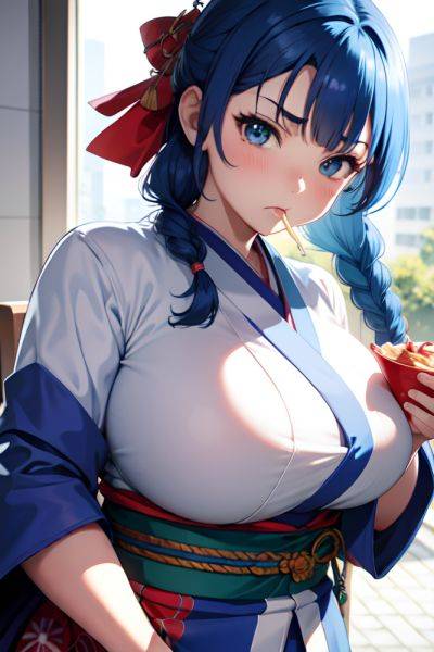 Anime Chubby Huge Boobs 30s Age Angry Face Blue Hair Braided Hair Style Light Skin Crisp Anime Hospital Close Up View Eating Kimono 3677256941352326558 - AI Hentai - aihentai.co on pornintellect.com