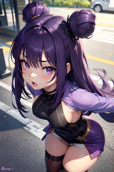 Anime Muscular Small Tits 20s Age Shocked Face Purple Hair Bangs Hair Style Dark Skin Charcoal Bus Close Up View T Pose Geisha 3677268538251674565 - AI Hentai - aihentai.co on pornintellect.com
