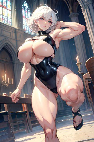 Anime Muscular Huge Boobs 30s Age Serious Face White Hair Messy Hair Style Light Skin Watercolor Church Front View Jumping Latex 3677531389765976151 - AI Hentai - aihentai.co on pornintellect.com